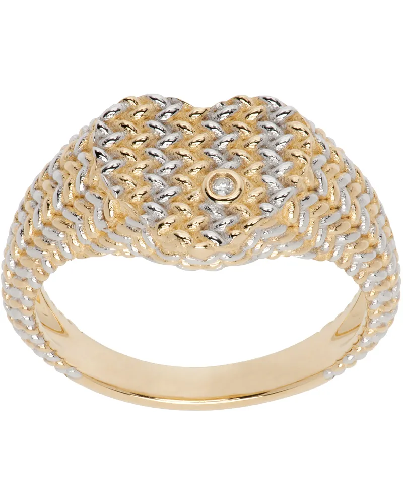 Yvonne Léon Gold & White Gold Baby Chevalière Cœur Natte Ring 9k