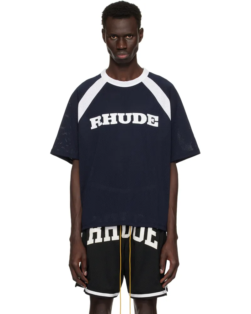 RHUDE Navy & White Racing Logo Mesh T-shirt Navy