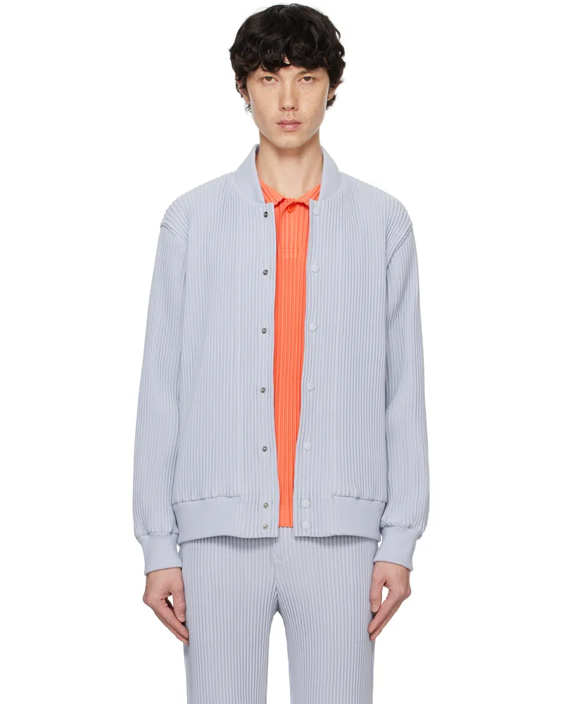 Issey Miyake Blue Kersey Pleats Bomber Jacket 76-blue