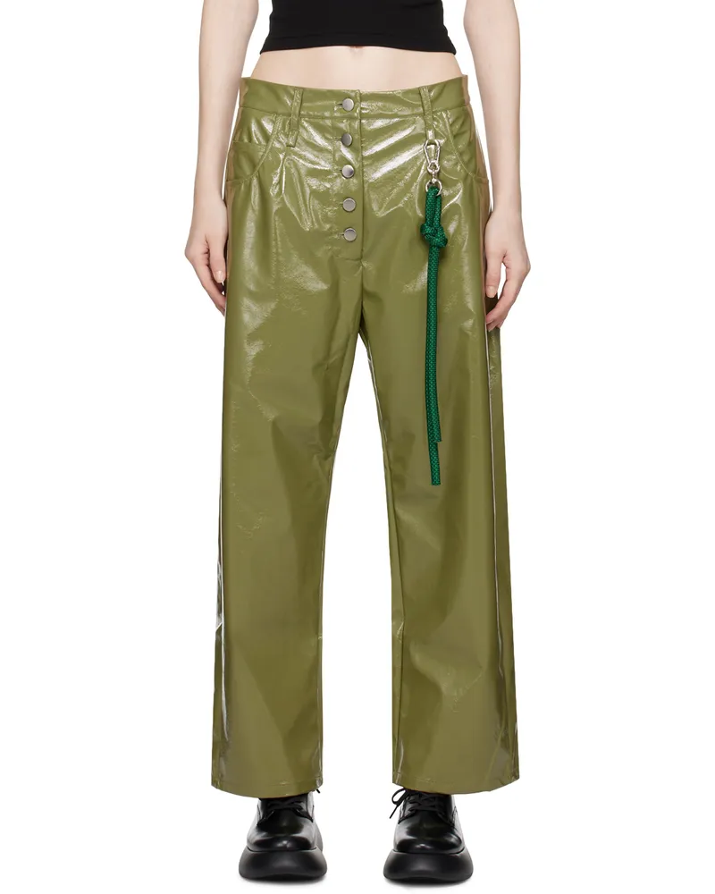 Song For The Mute Green Straight-Fit Faux-Leather Trousers Olive