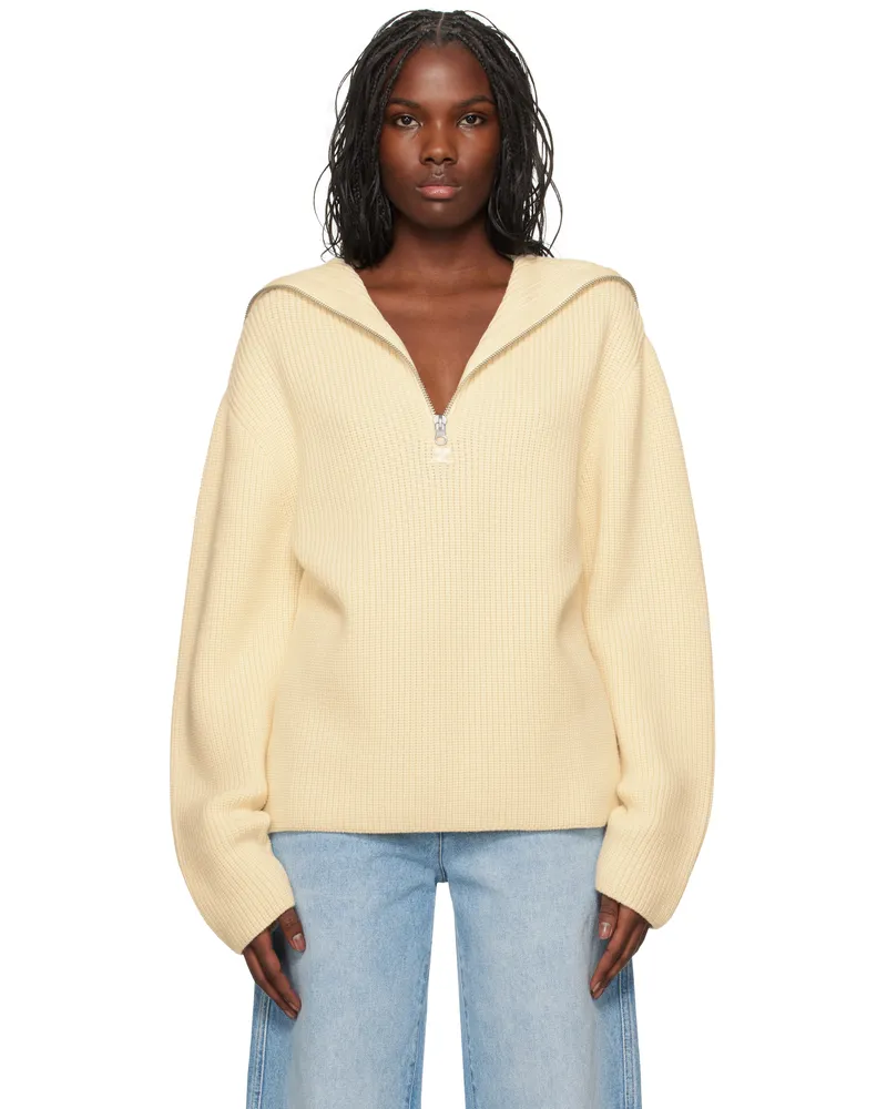 Courrèges Off-White Ribbed Wool Hoodie 0079