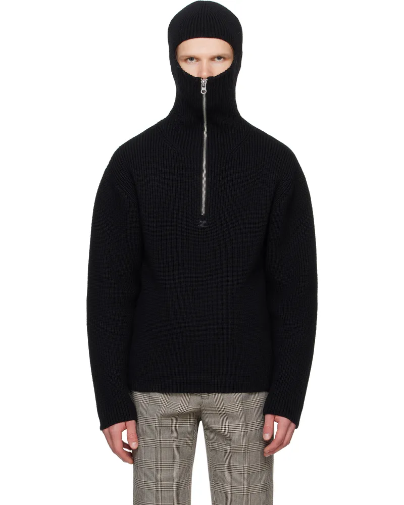Courrèges Black Ribbed Wool Hoodie 9999