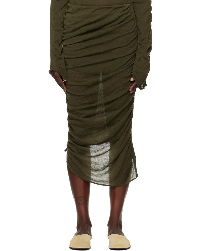 Issey Miyake Green Ambiguous Wool Midi Skirt 68