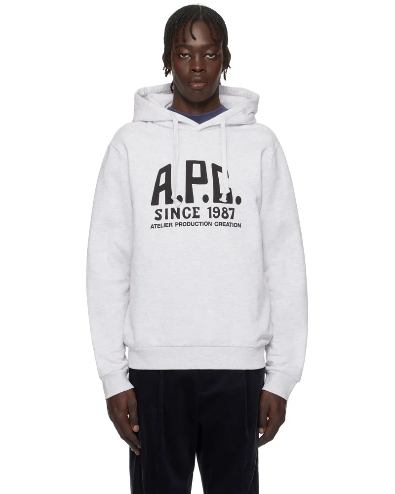 A.P.C. Gray Print Label Hoodie Pla