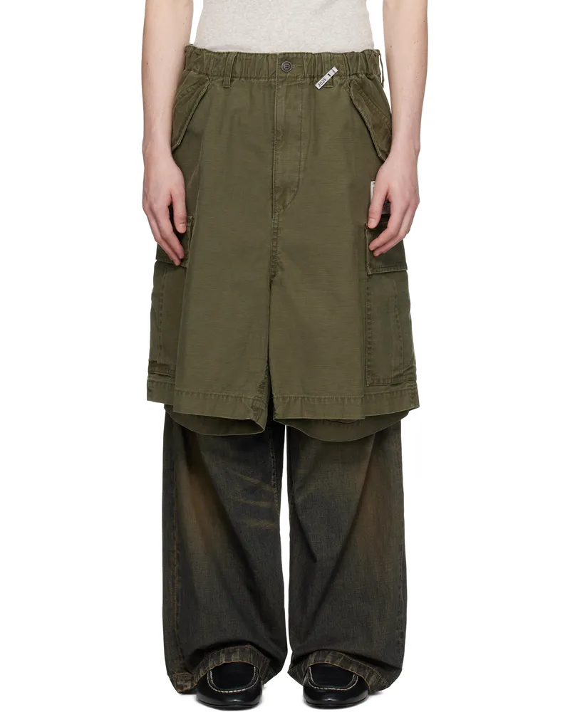 MIHARAYASUHIRO Khaki & Navy Cargo Shorts Combined Denim Jeans Khaki
