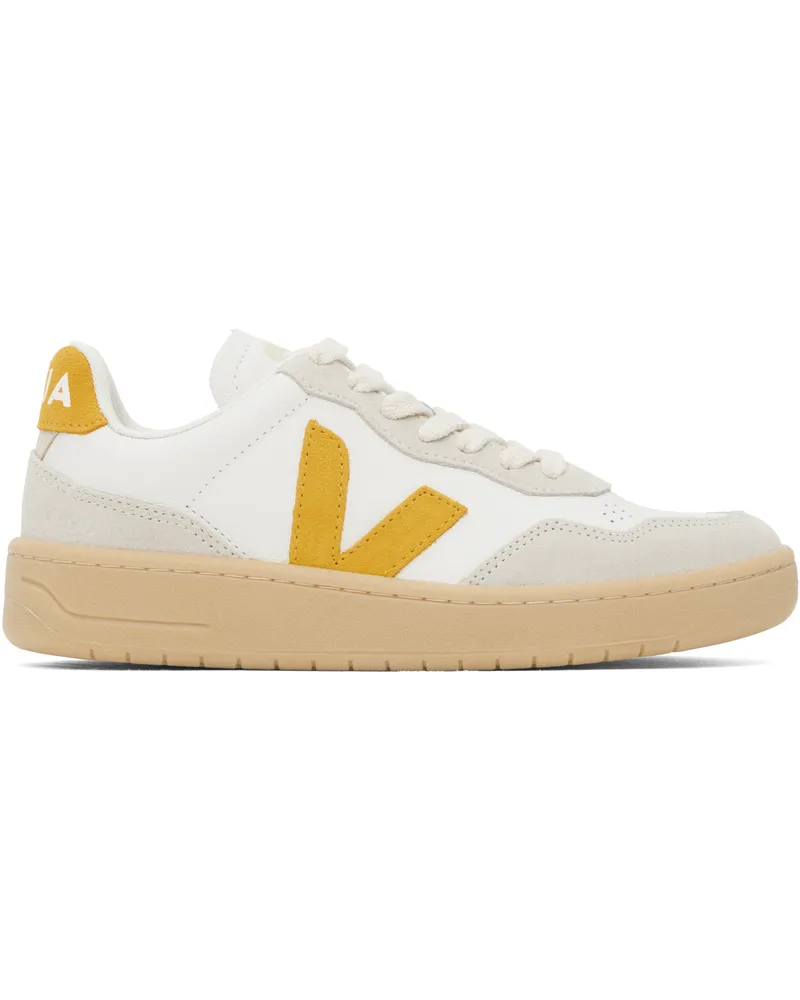 VEJA White & Yellow V-90 Leather Sneakers Extra-white_toscane_