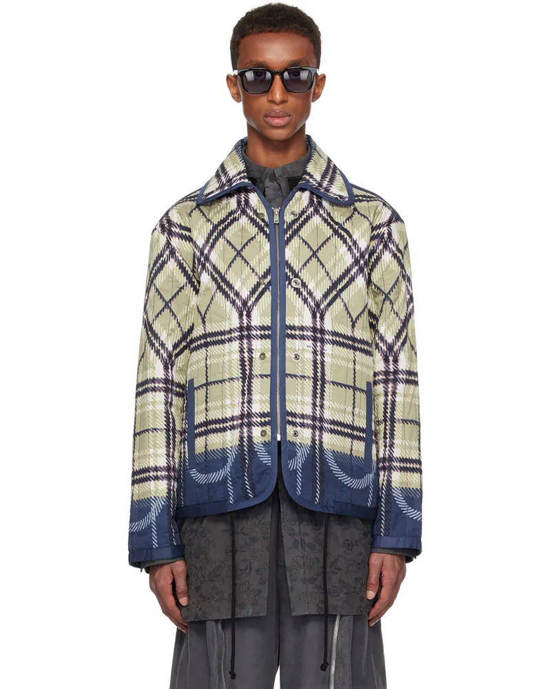 Craig Green Beige & Navy Quilted Plaid Fade Jacket Beige