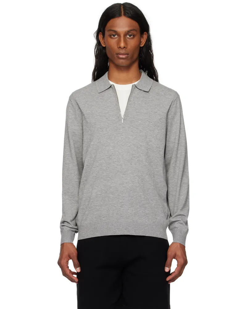 Theory Gray Quarter-Zip Polo Qd0
