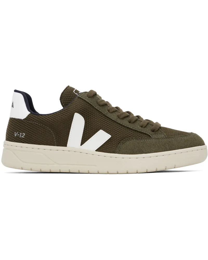 VEJA Green V-12 B-Mesh Sneakers Olive-white