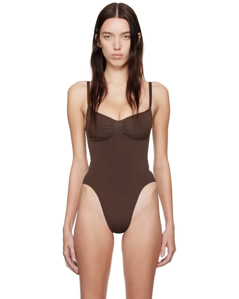 SKIMS Brown Seamless Sculpt Thong Bodysuit Cocoa