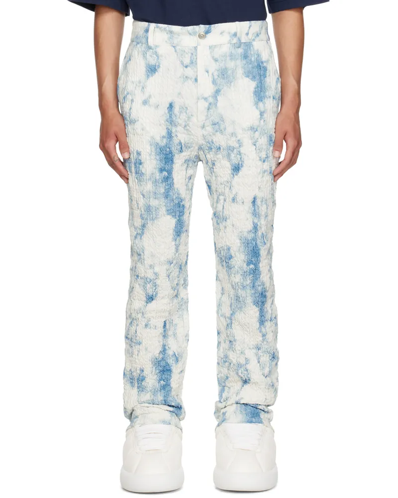 Feng Chen Wang White & Blue Printed Trousers Blue