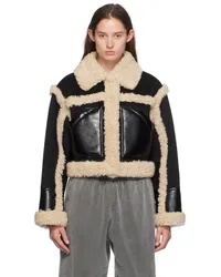 STAND Black & Off-White Edith Faux-Shearling Jacket Black