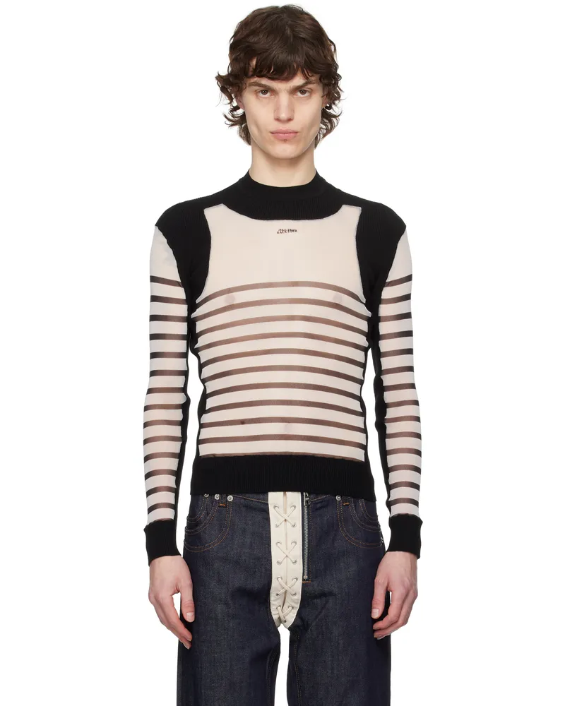 Jean Paul Gaultier White & Black 'The Bi-Material Marinière' Sweater 0100-white