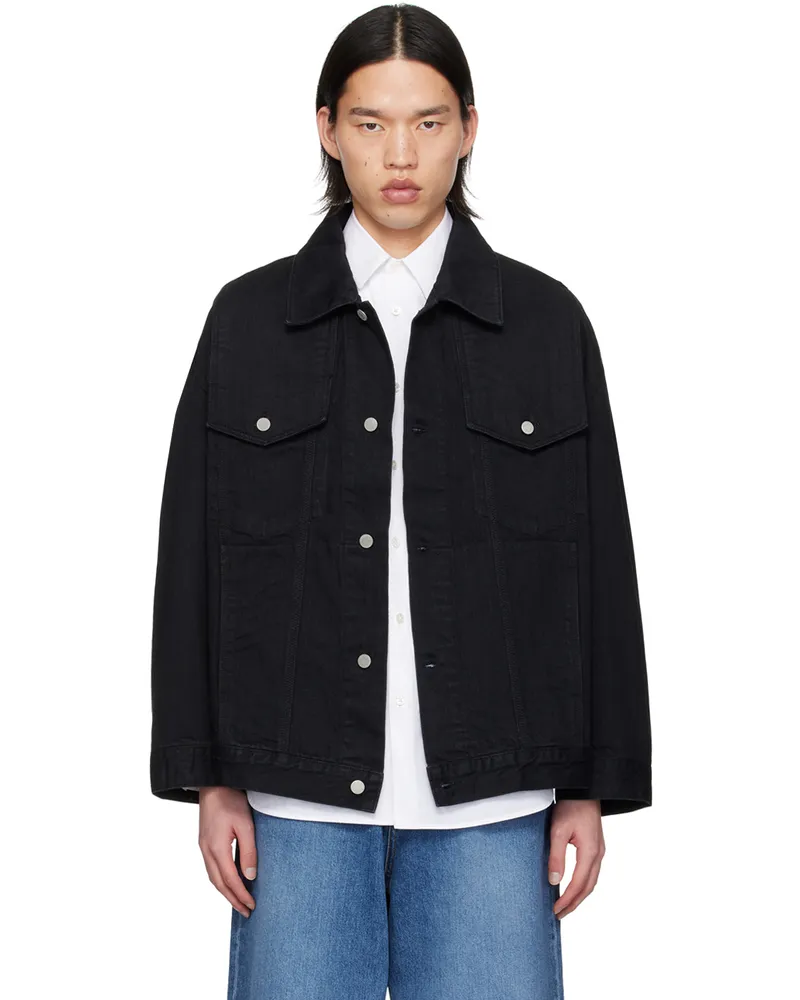 Youth Black Oversized Denim Trucker Jacket Black