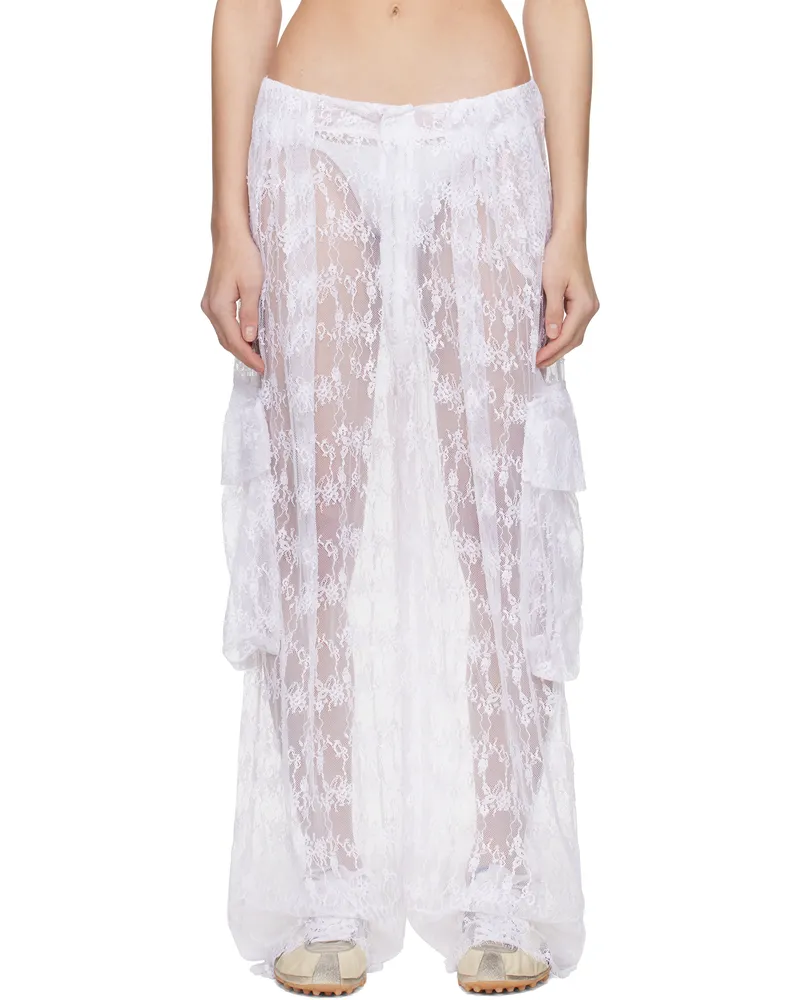 Collina Strada White Lace Pleated Cargo Pants White