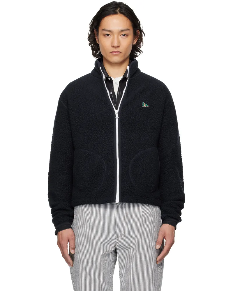 Drake's Navy Boucle Wool Zip Fleece Jacket 250