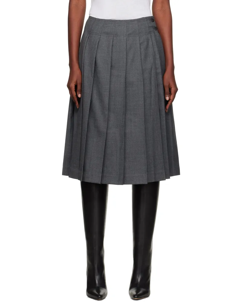 Nothing Written Gray Wool Pleated Midi Skirt Gray
