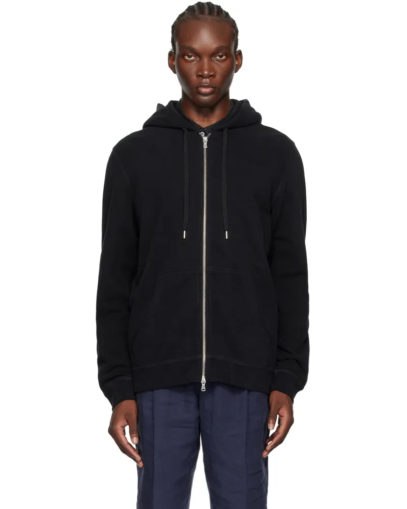 Sunspel Black Loopback Zip Hoodie Black