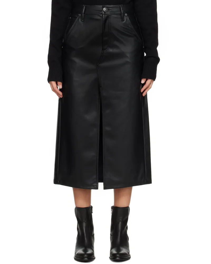 Rag & Bone Black Sid Faux-Leather Midi Skirt Black