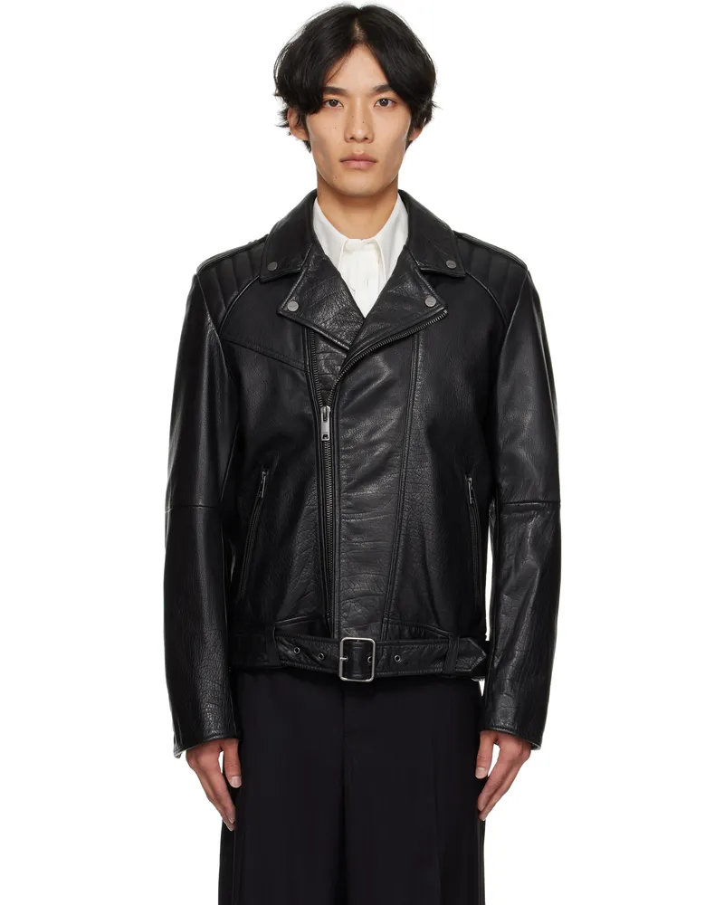 HUGO BOSS Black Leather Biker Jacket 001-black