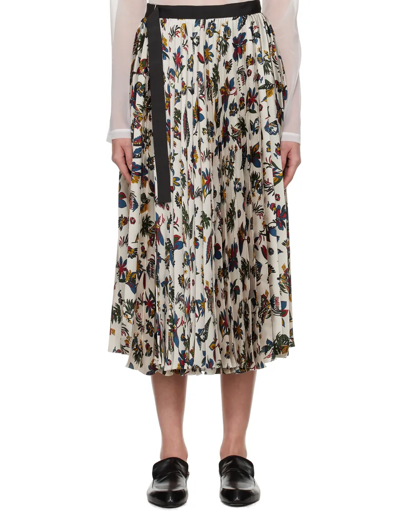 Sacai Beige Tropical Print Midi Skirt 897