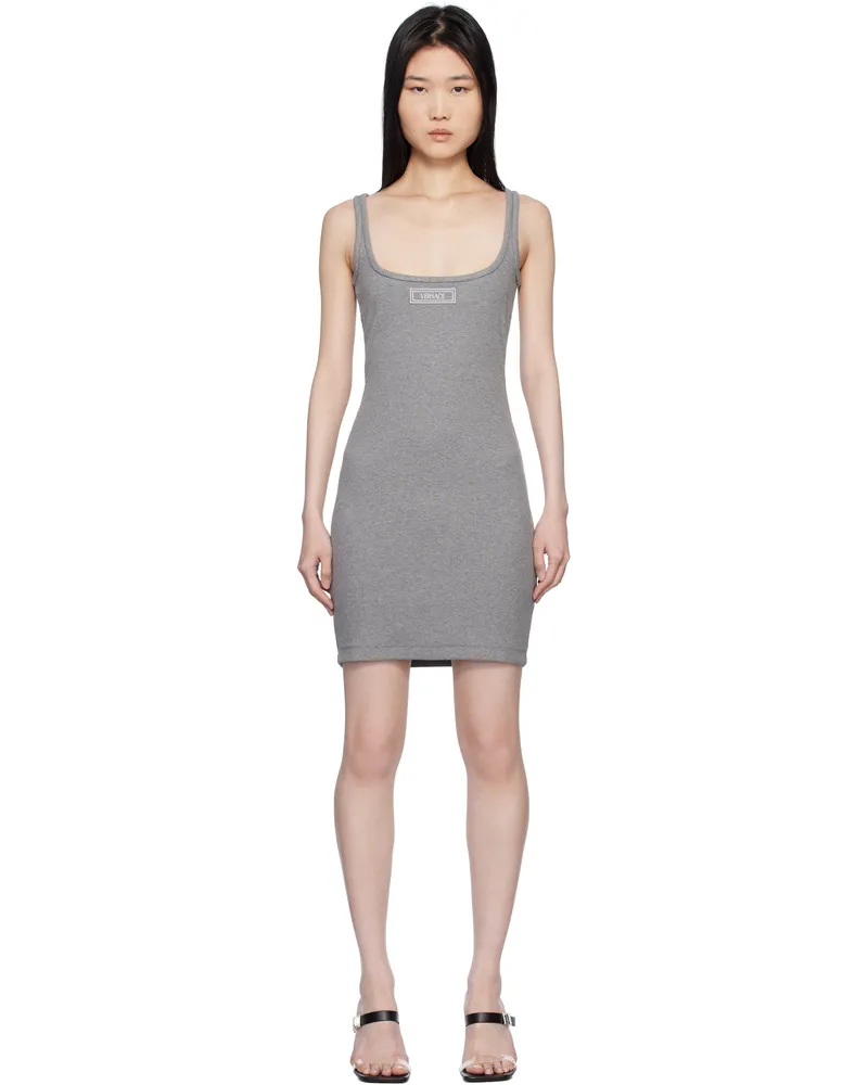Versace Gray 90s Vintage Logo Ribbed Minidress 1eb60-