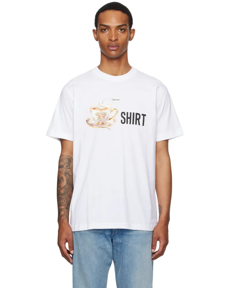 Moschino White Printed Organic Cotton T-shirt Multi