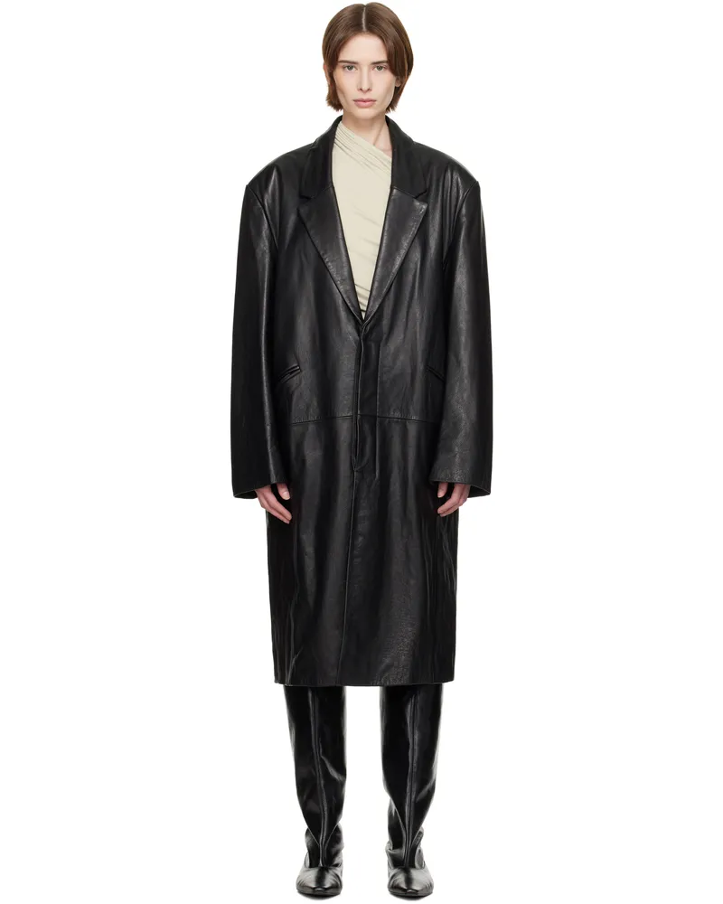 Entire Studios Black Single Breasted Leather Coat Black