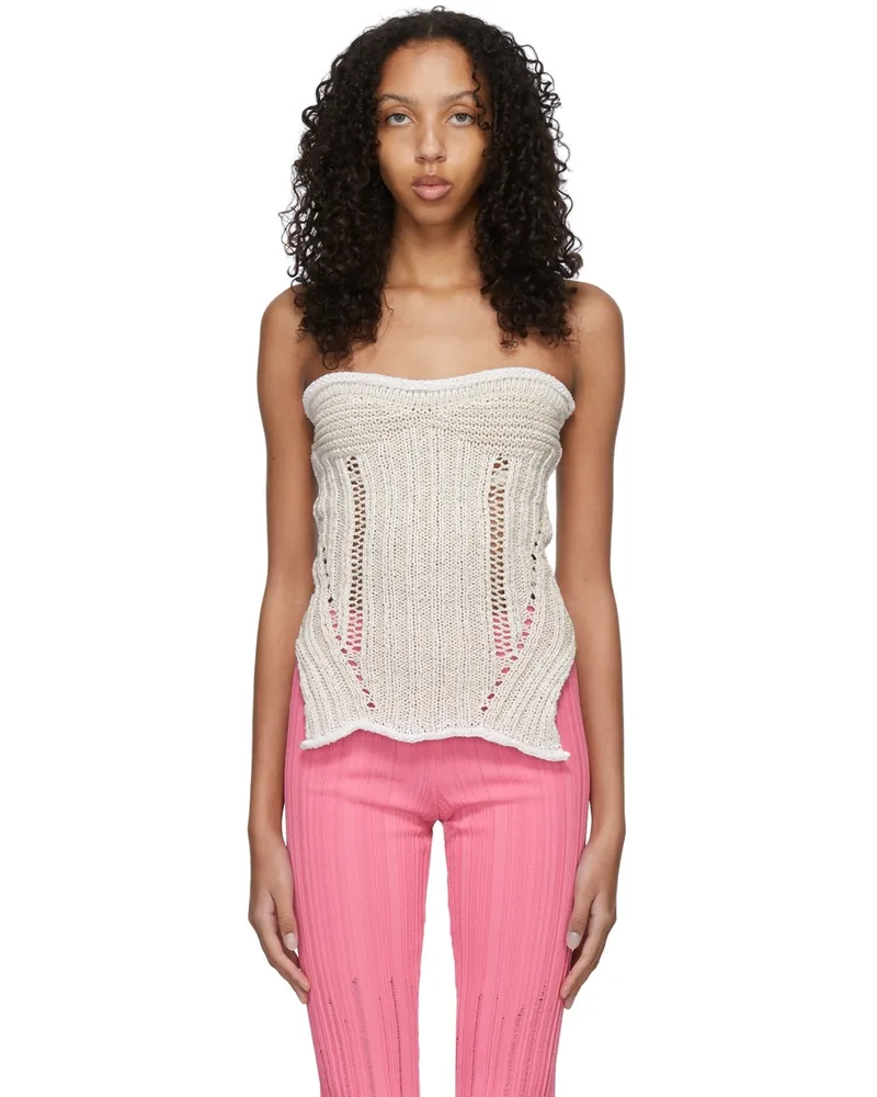Marco Rambaldi White & Beige Cotton Tank Top 01