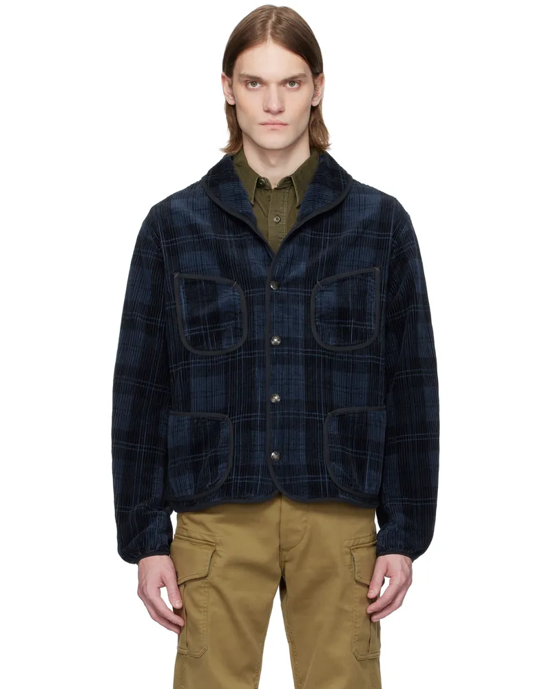 RRL Navy Plaid-Print Corduroy Jacket Indigo