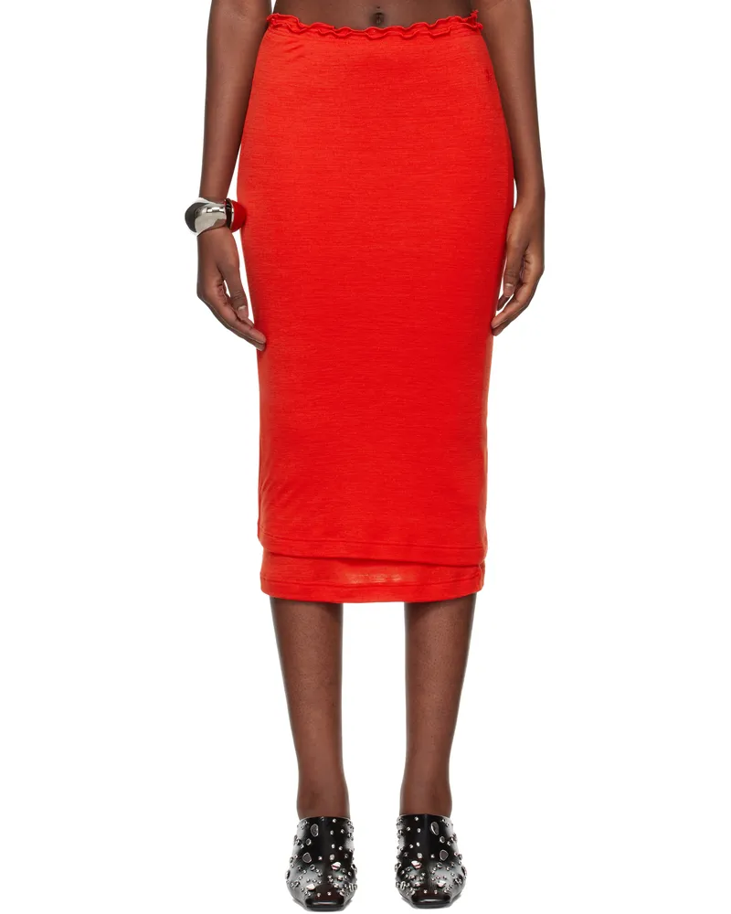 Jil Sander Red Double Layer Midi Skirt 626