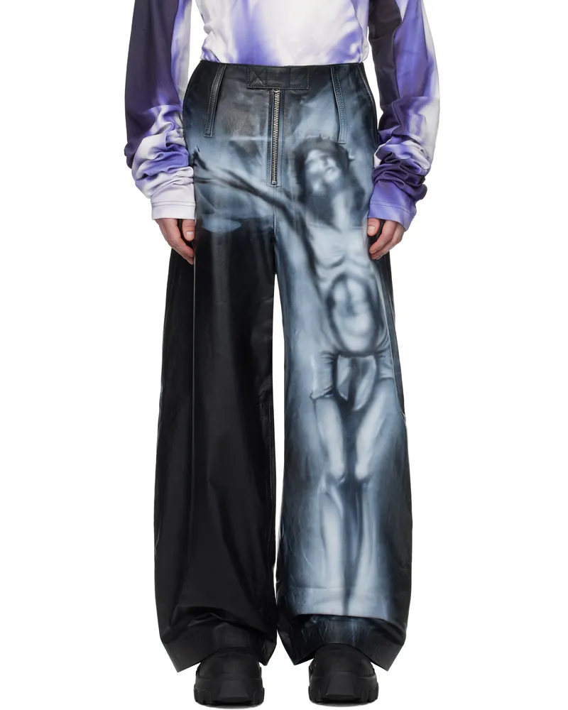 Gerrit Jacob SSENSE Exclusive Black & Gray Hand-Airbrushed Leather Pants Black
