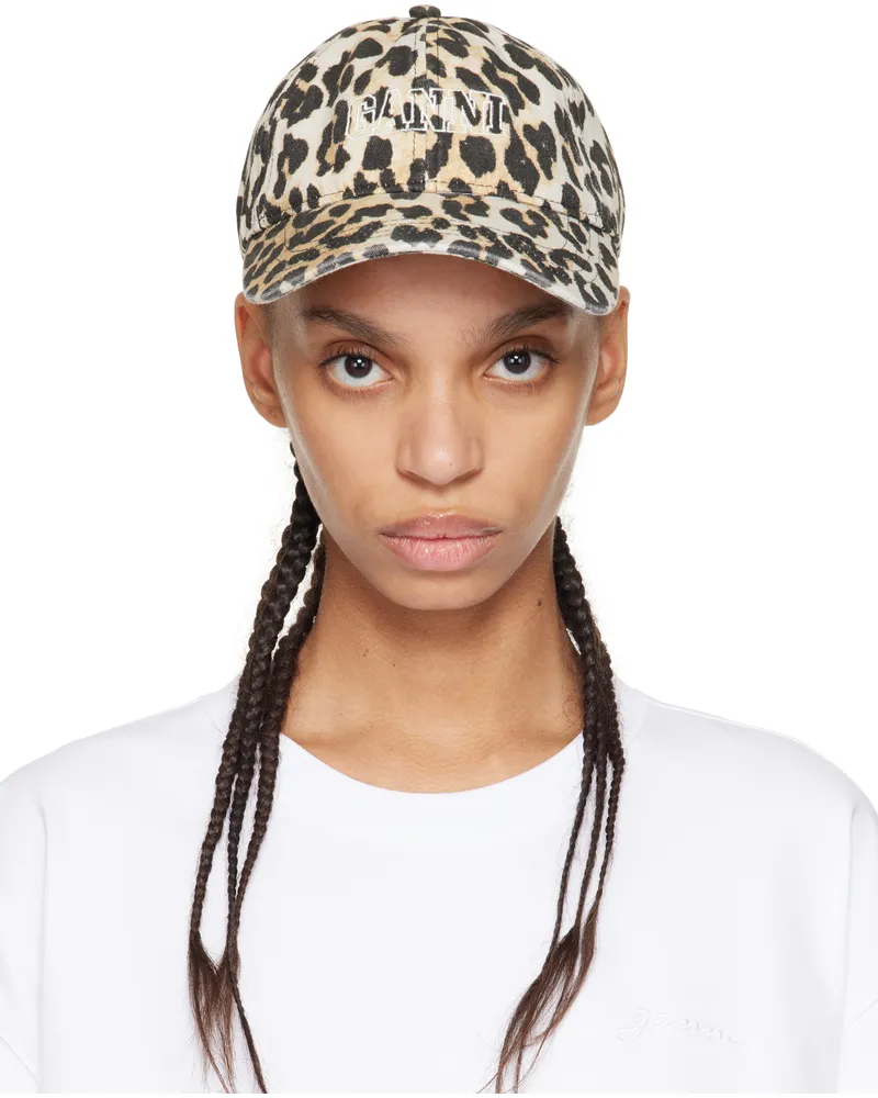 Ganni Beige & Black Print Cap 943