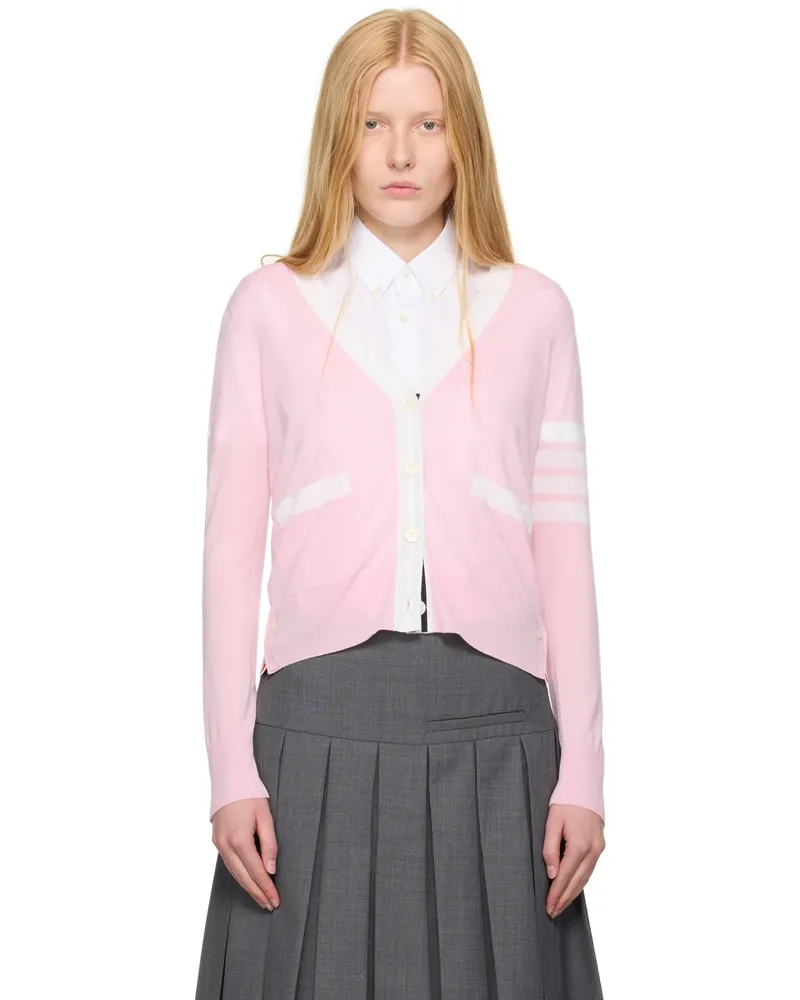 Thom Browne Pink Wool 4-Bar Relaxed-Fit Cardigan 680