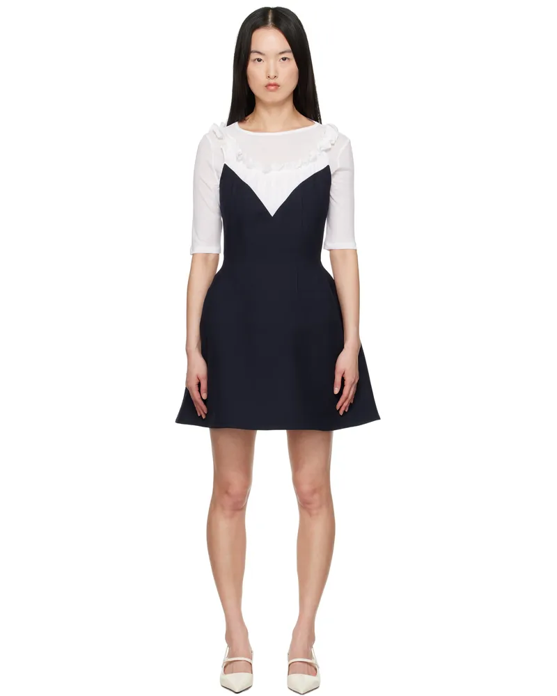 SHUSHU/TONG Navy Patchwork Pleated Collar Minidress Na100