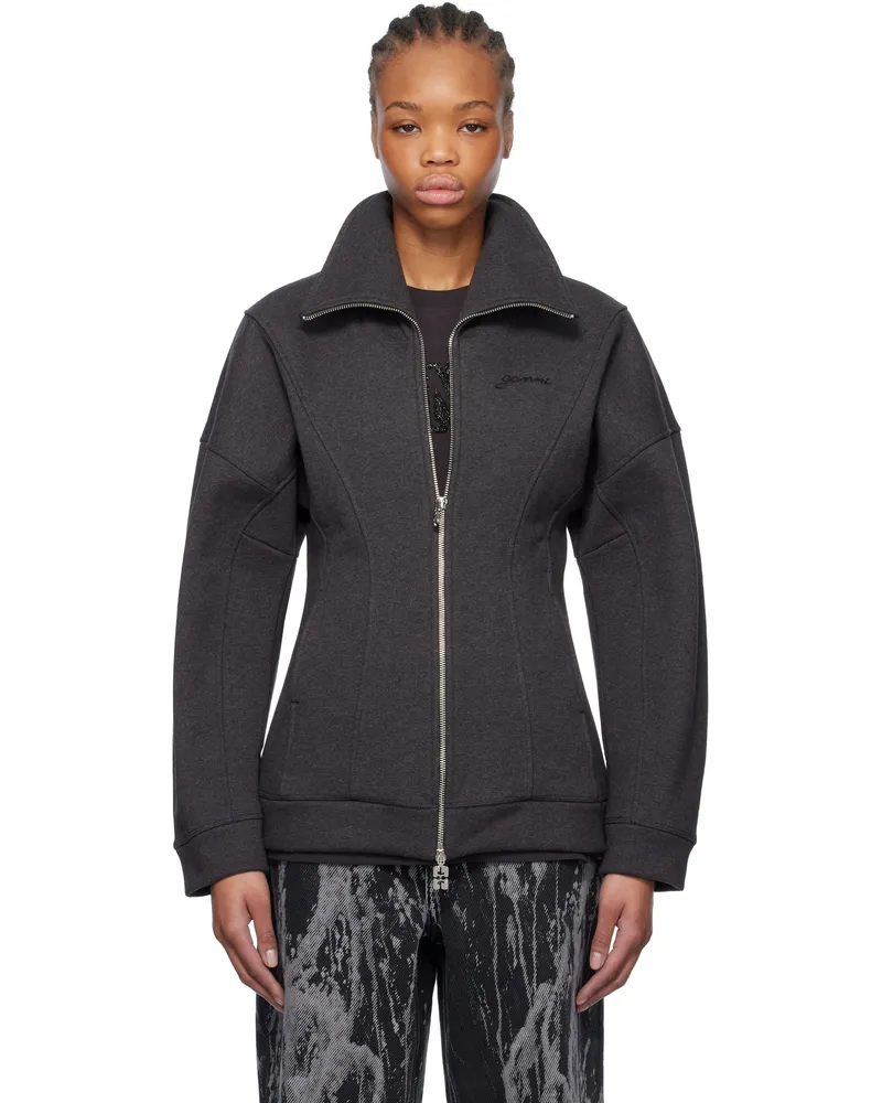 Ganni Gray Heavy Fleece Zip Up Jacket 252