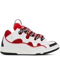 Lanvin White & Red Leather Curb Sneakers Red