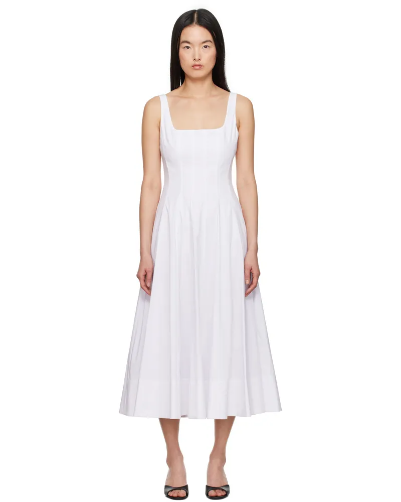 STAUD White Wells Midi Dress Wht