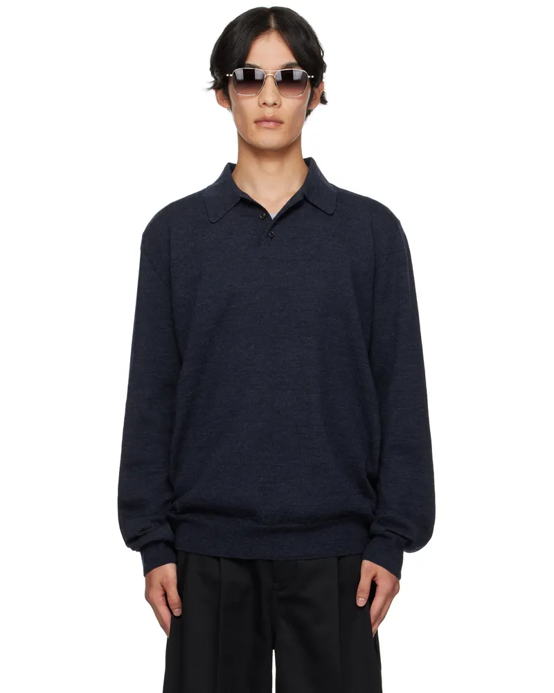 Maison Margiela Navy Suede Elbow Patch Polo 511m