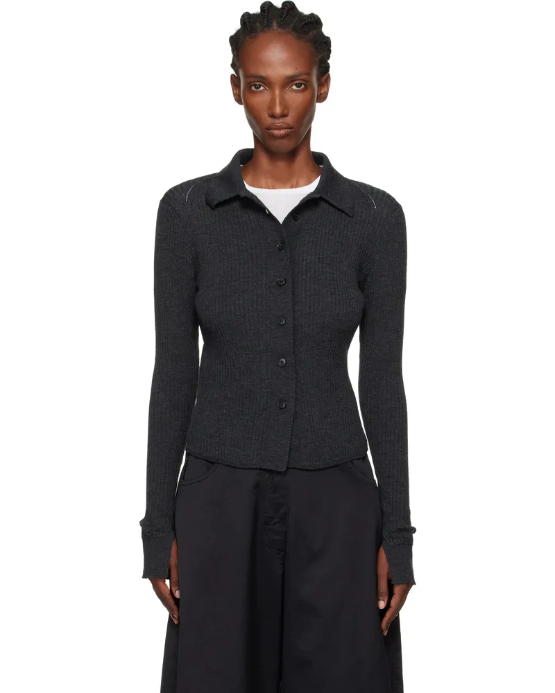 Mfpen Gray Knitted Rib Cardigan Dark