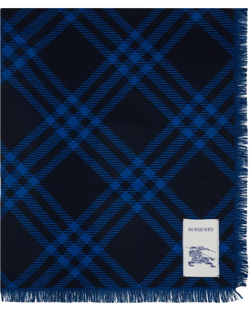 Burberry Navy Wide Check Wool Silk Scarf Ink