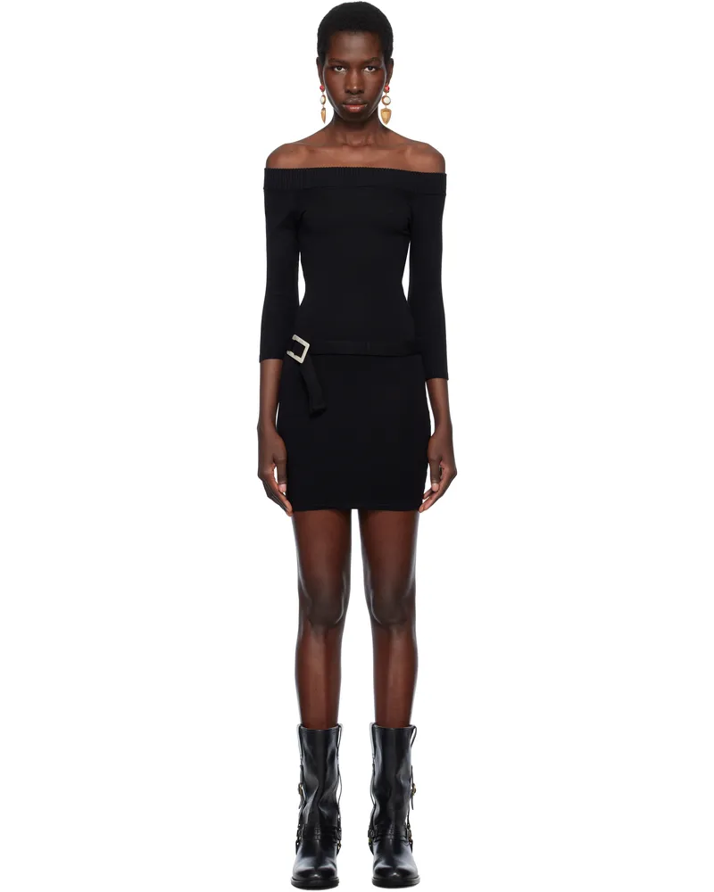 Frankies Bikinis Black Bella Hadid Edition Saloon Knit Minidress Black