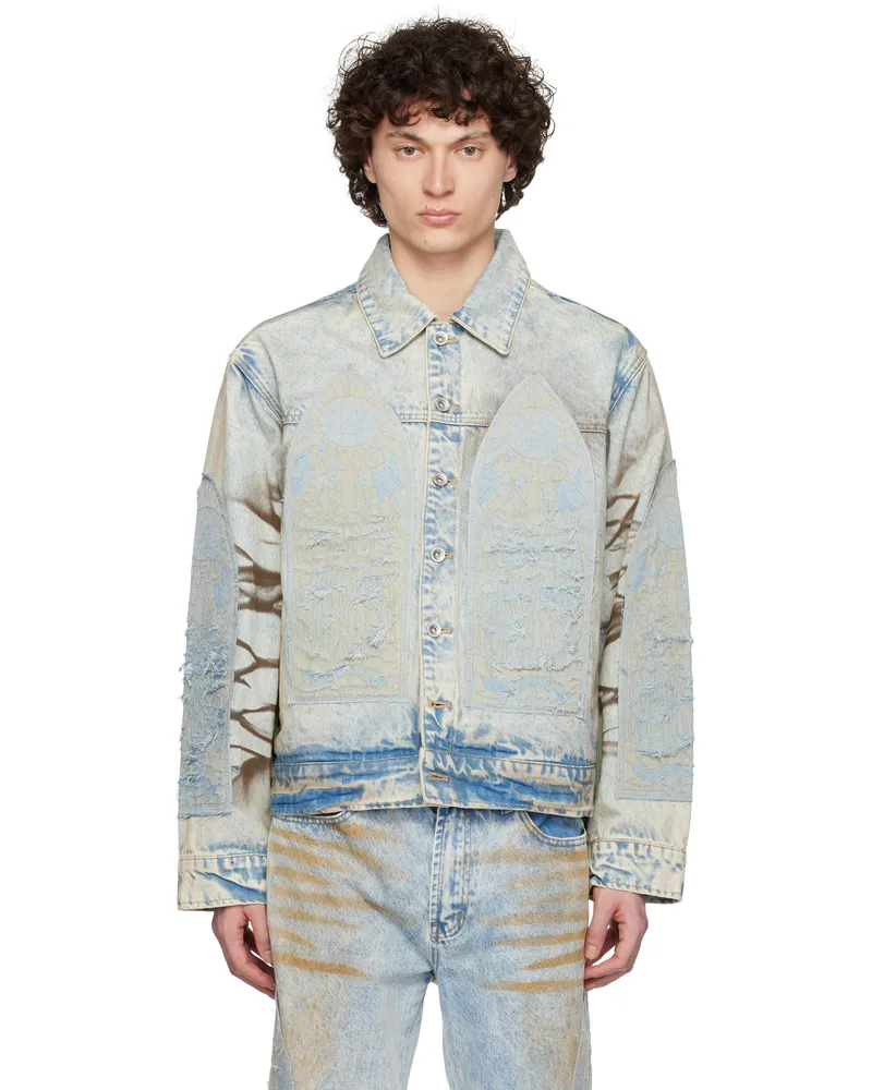 WHO DECIDES WAR Blue Signature Mechanic Trucker Denim Jacket Denim