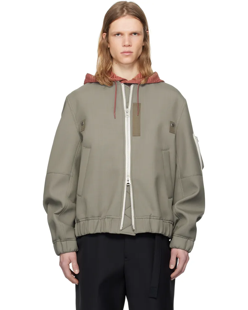 Sacai Taupe Suiting Bonding Bomber Jacket 550