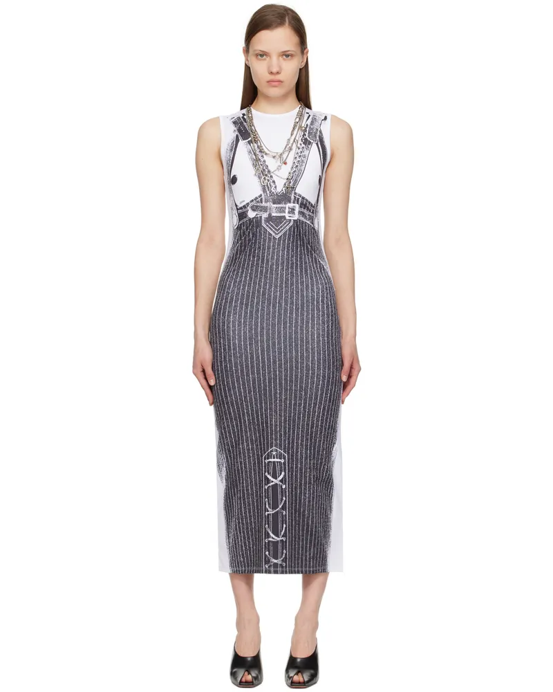 Jean Paul Gaultier White & Black 'Trompe L'oeil' Maxi Dress 0100