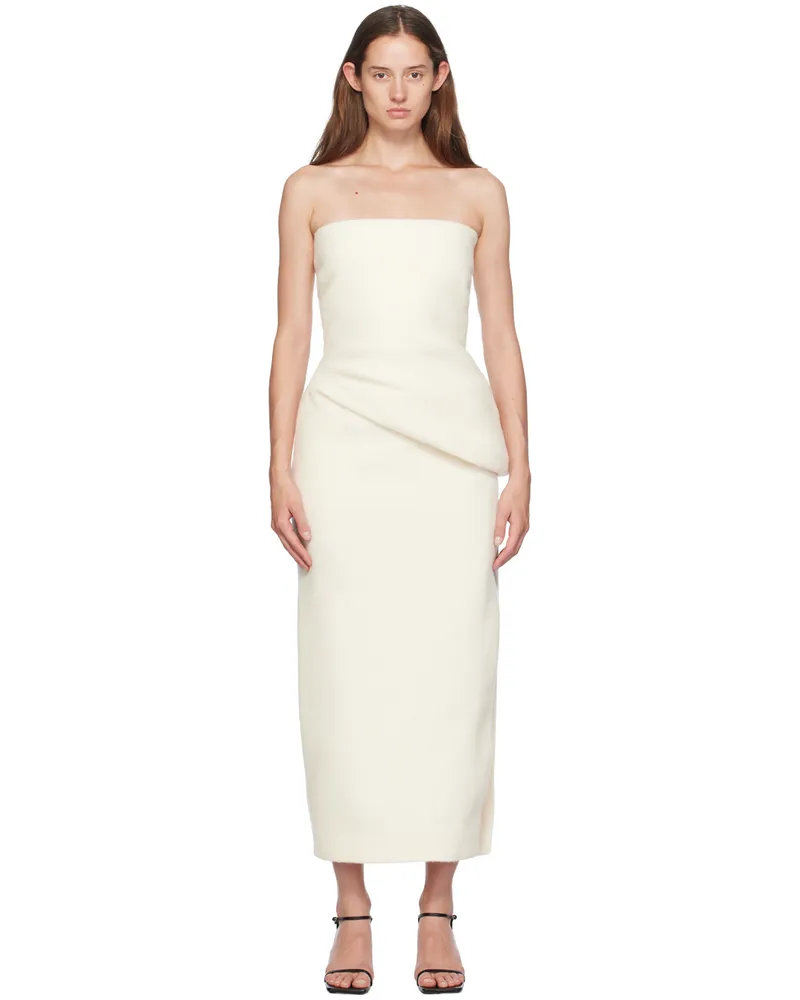 GIA STUDIOS Off-White Asymmetric Strapless Midi Dress Ivory