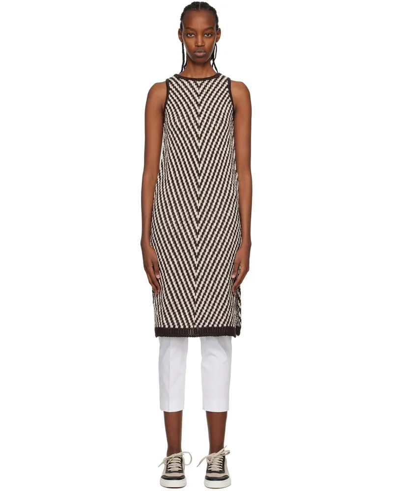 Max Mara Brown & White Eiffel Midi Dress 001