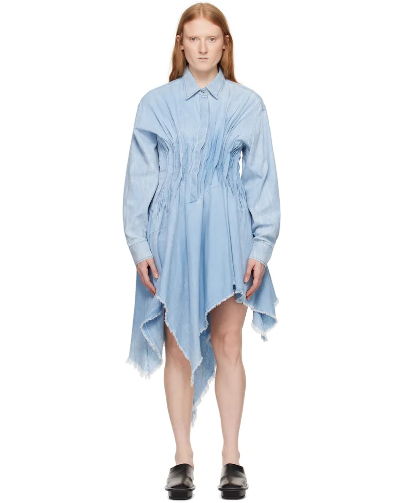 Marques ' Almeida Blue Pleated Denim Midi Dress Light
