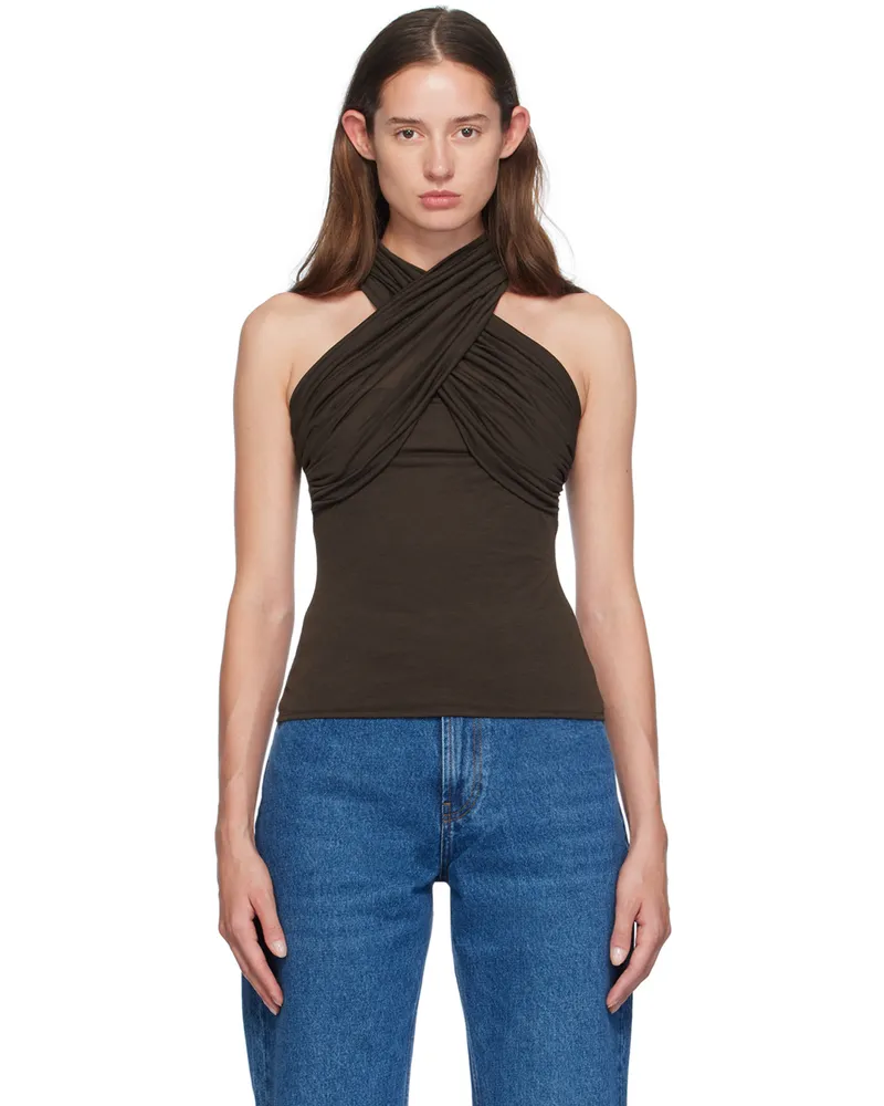 AMI Paris Brown Draped Blouse Dark