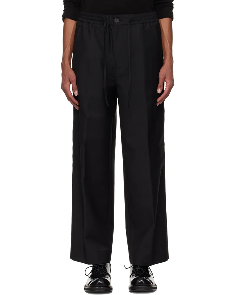 Róhe Black Wide Leg Drawcord Cargo Trousers 001